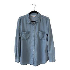 Denim Snap Front Shirt Light Wash With Pockets And Roll Up Sleeves - Size Large